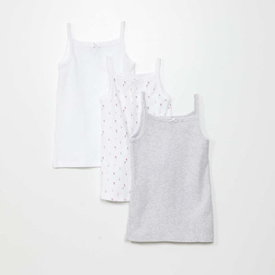 Pack of 3 pointelle knit vest tops WHITE