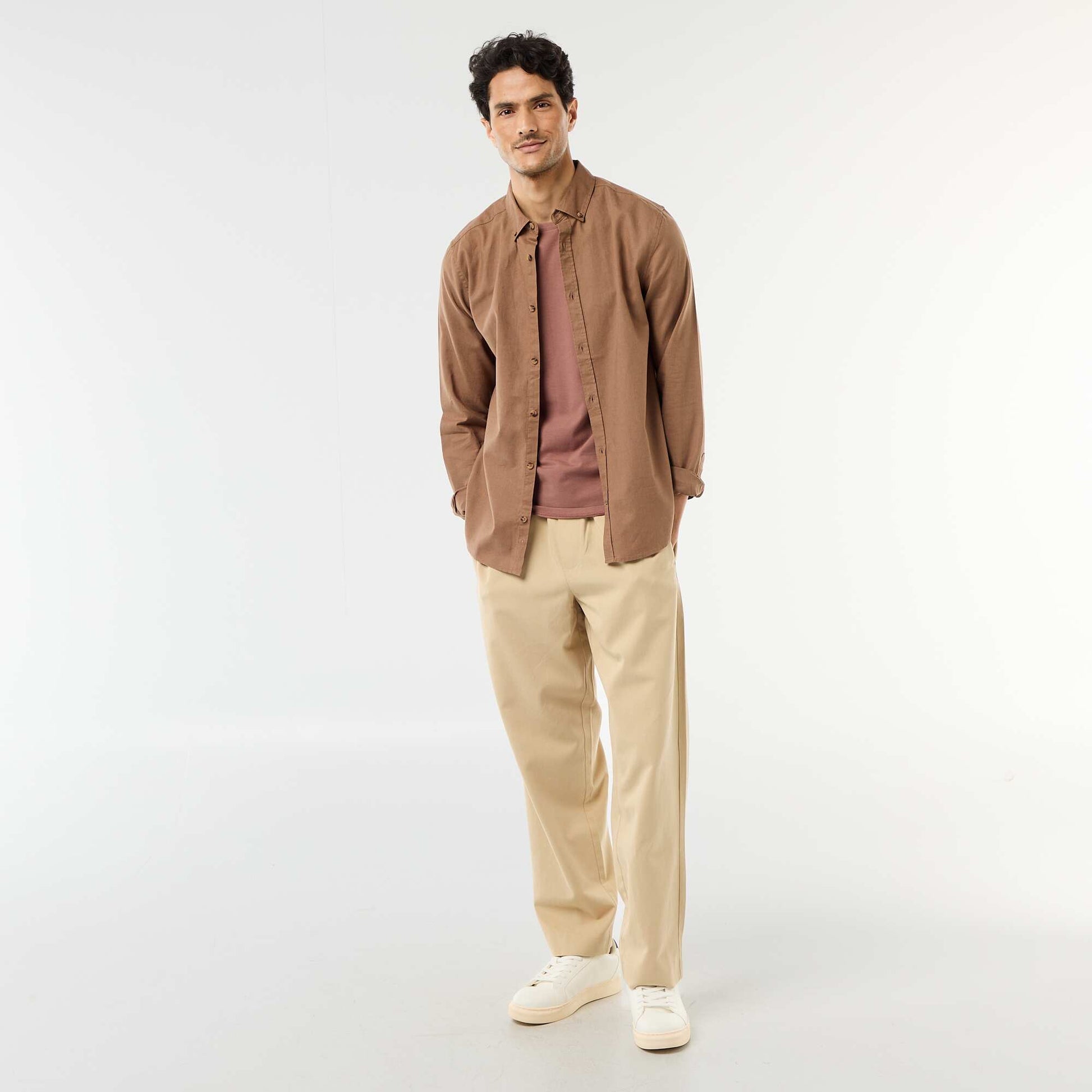 Plain T-shirt - Slim fit BROWN