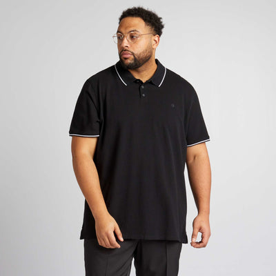 Cotton polo shirt with contrasting details BLACK