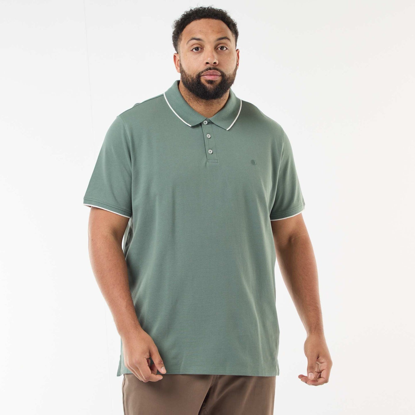 Cotton polo shirt with contrasting details GREEN