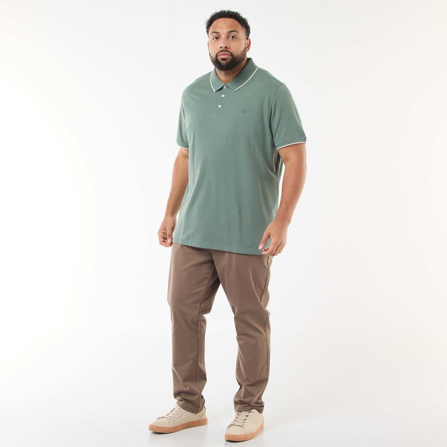 Cotton polo shirt with contrasting details GREEN