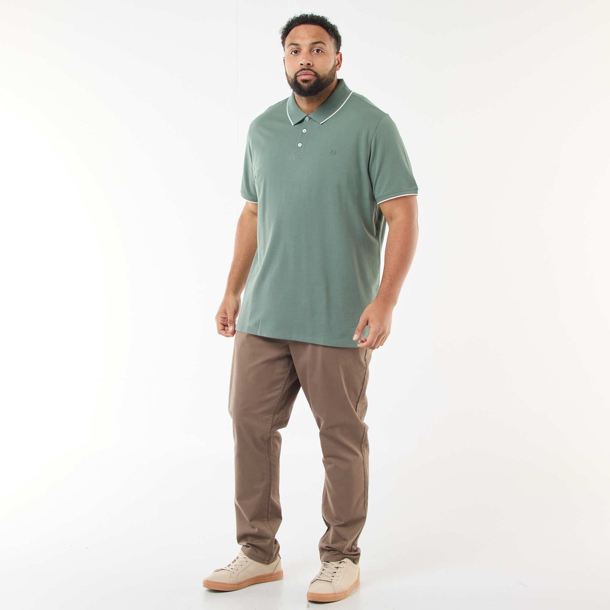 Cotton polo shirt with contrasting details GREEN