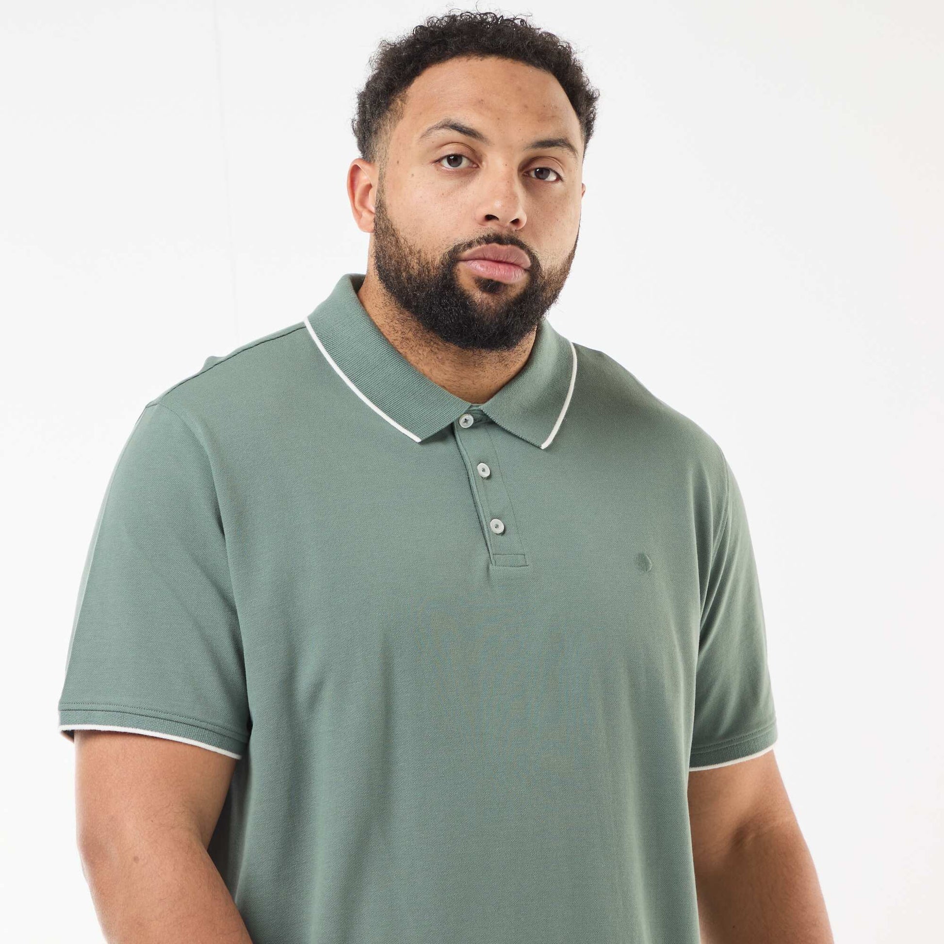 Cotton polo shirt with contrasting details GREEN