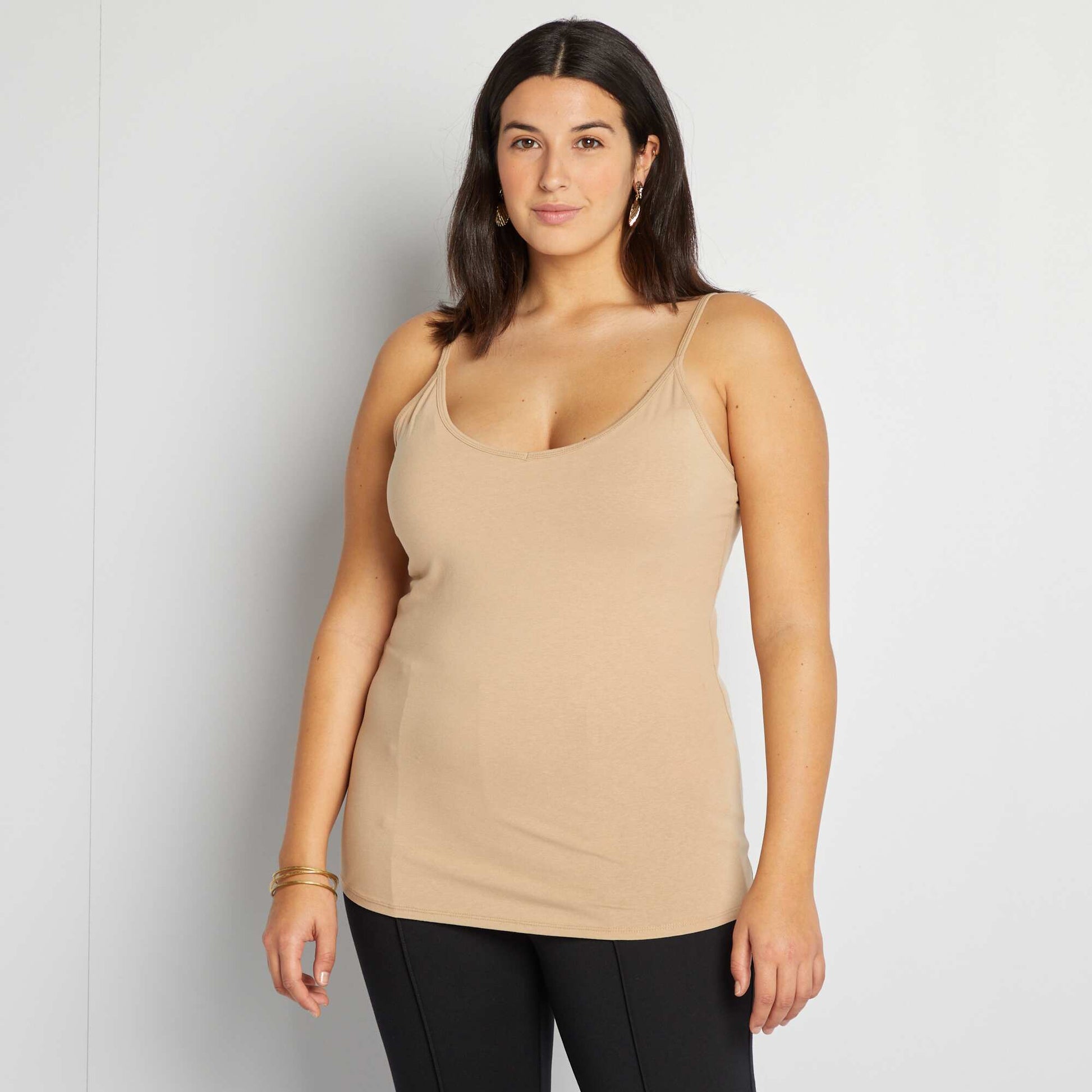 Vest top with spaghetti straps BEIGE