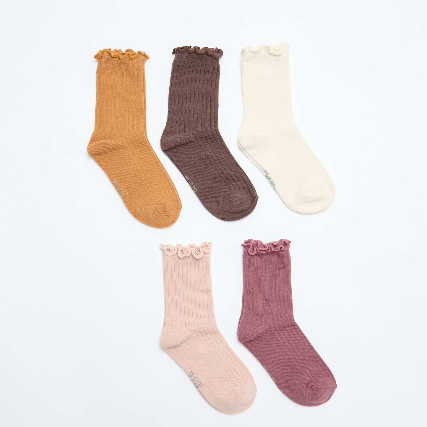 Pack of 5 pairs of socks with ruffled trim BROWN