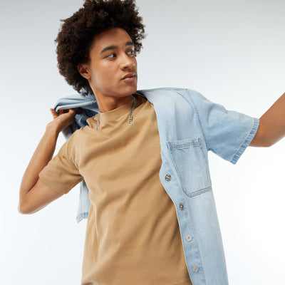 Round neck cotton T-shirt BEIGE