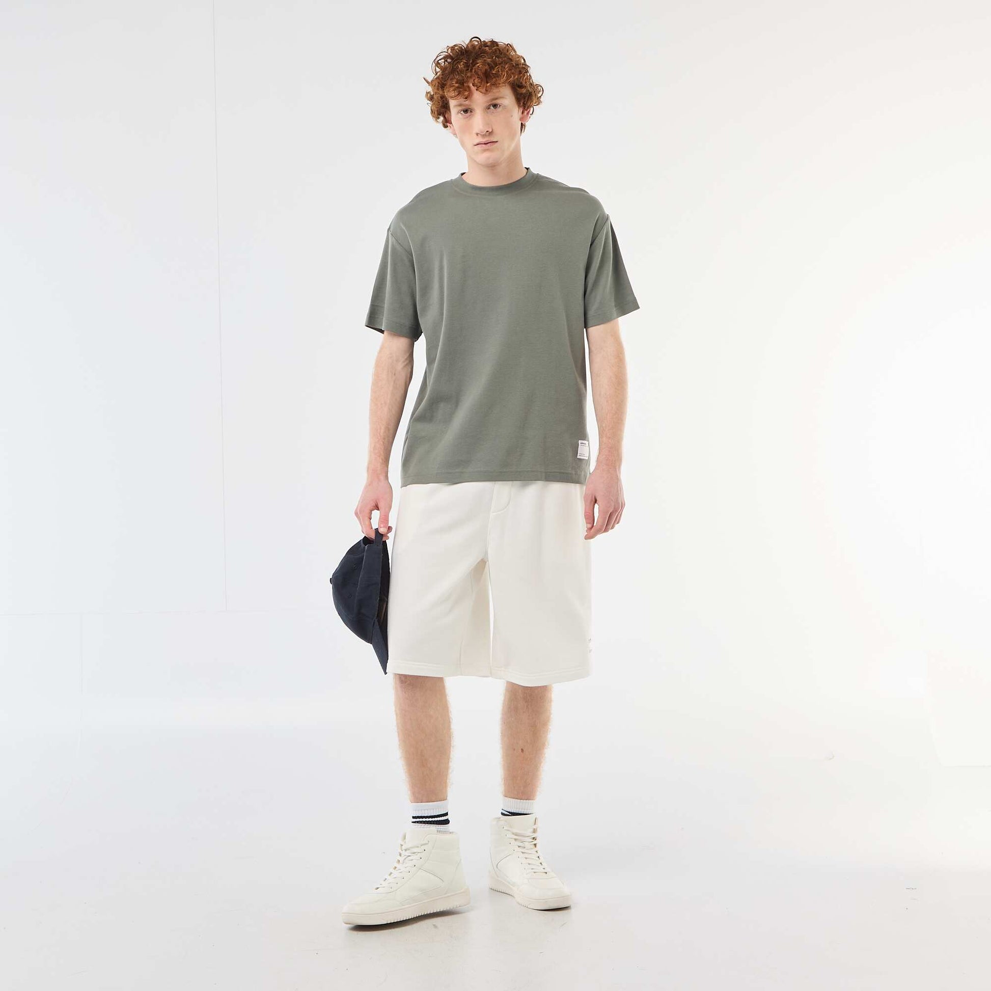 Round neck cotton T-shirt KHAKI