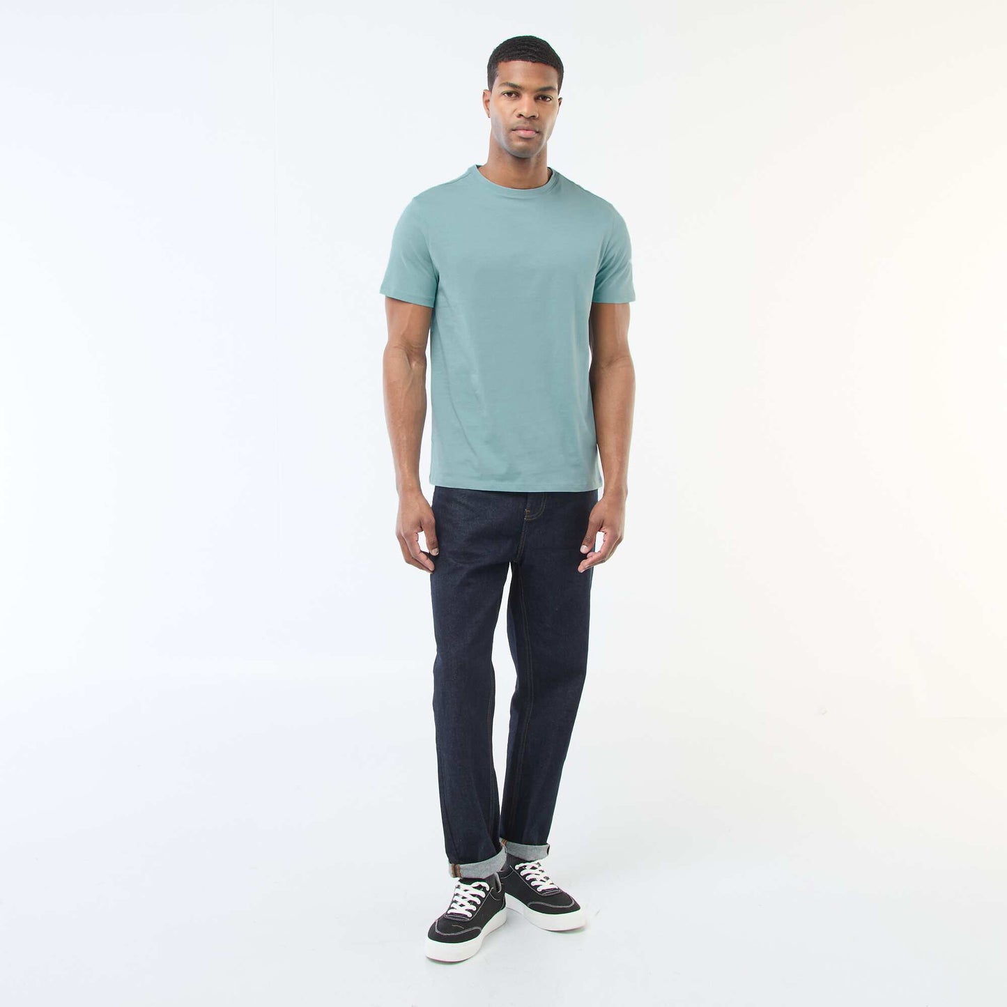 Round-neck cotton T-shirt BLUE