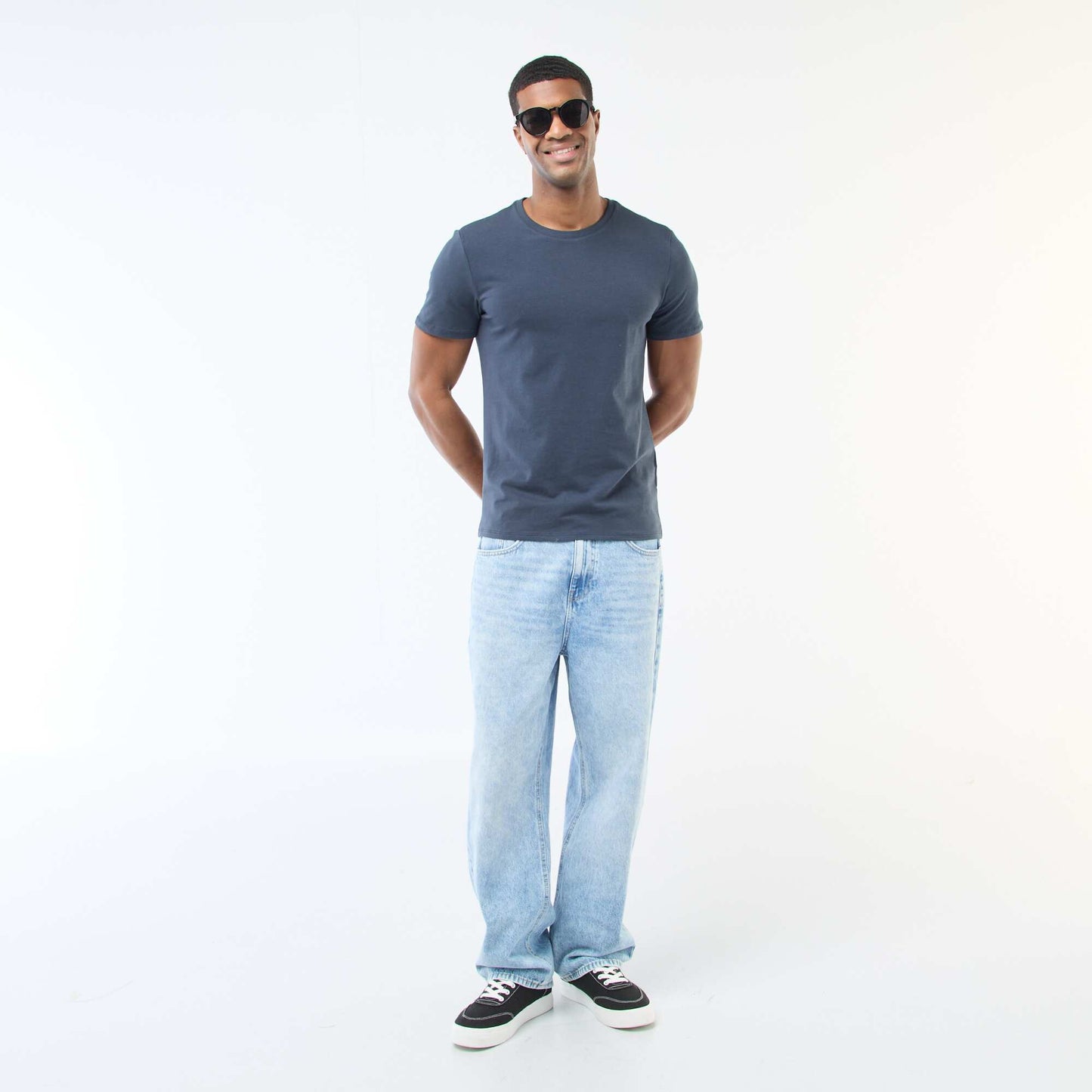 Round-neck cotton T-shirt BLUE