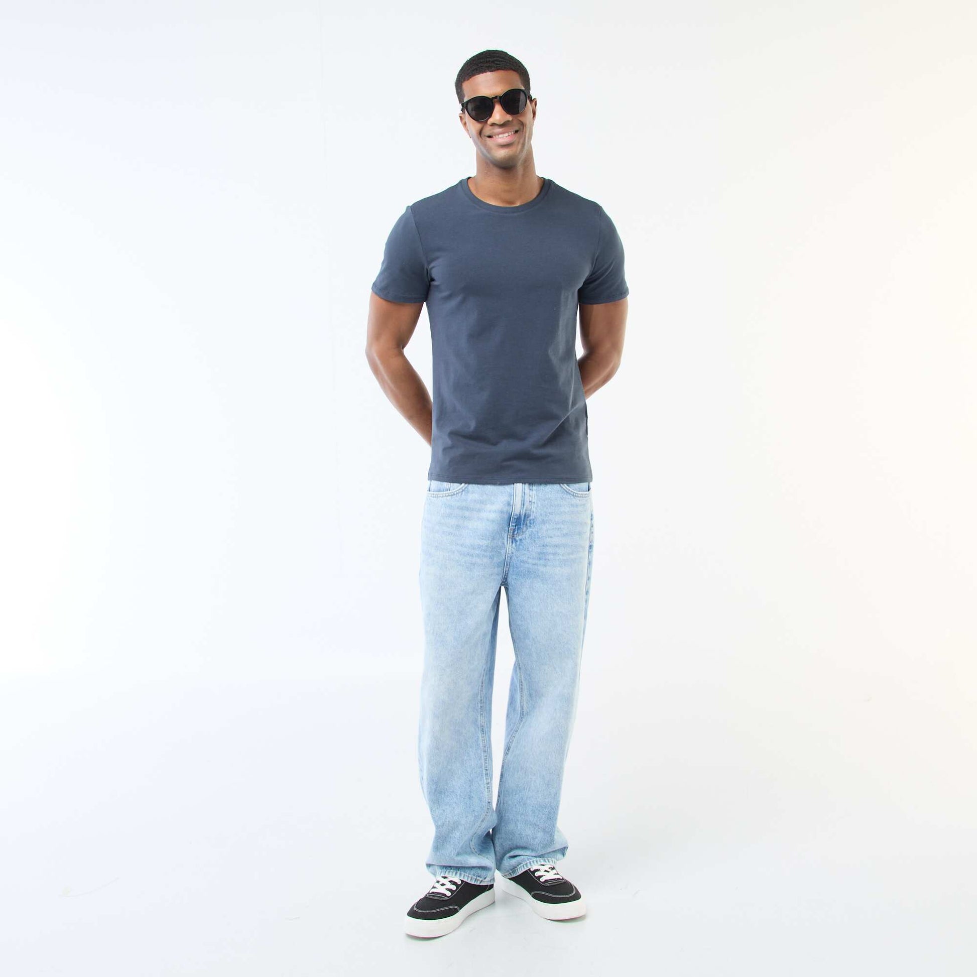 Round-neck cotton T-shirt BLUE