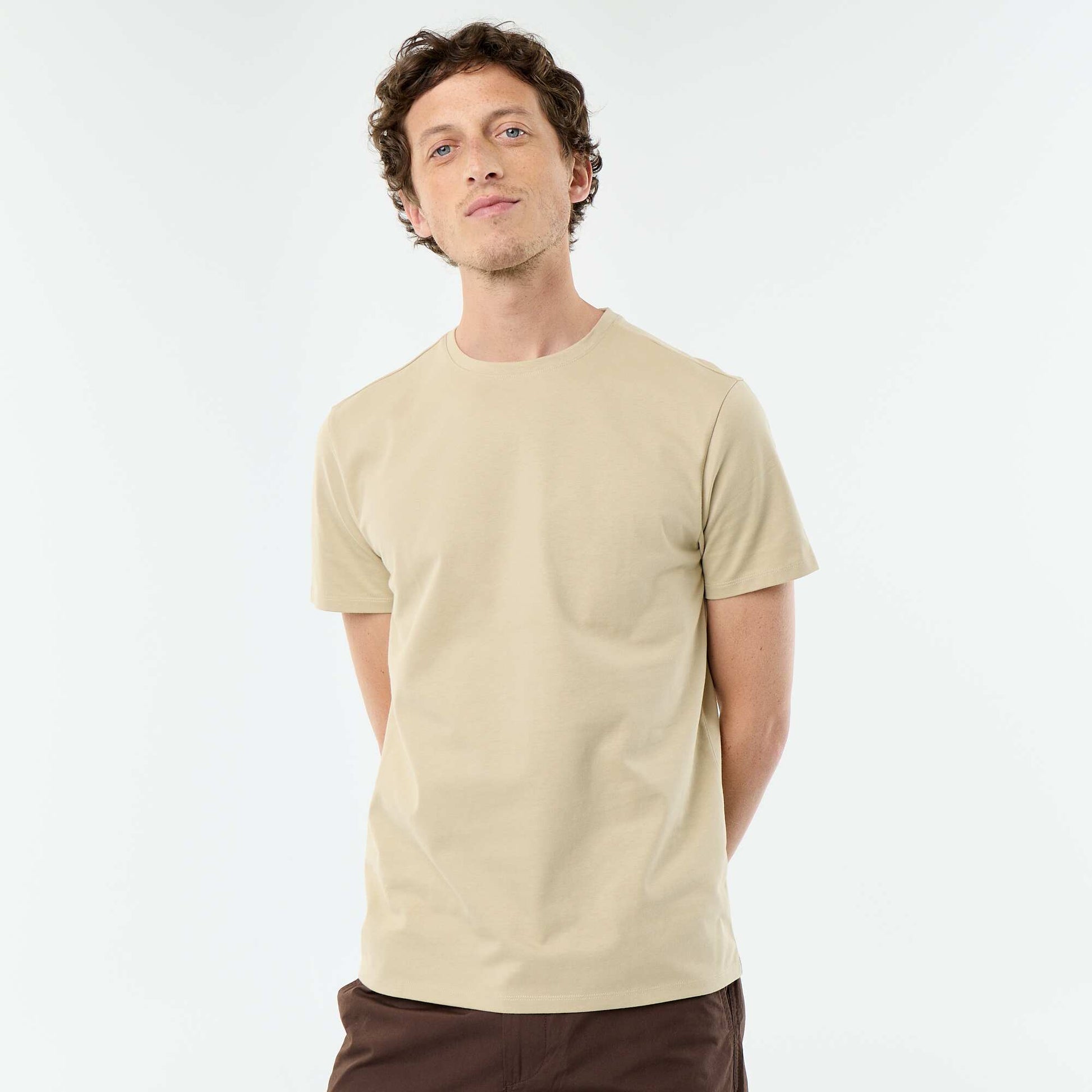 Round-neck cotton T-shirt BEIGE