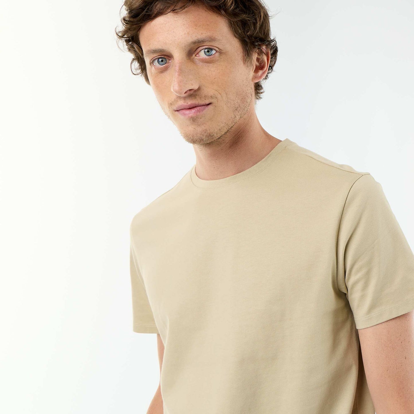 Round-neck cotton T-shirt BEIGE