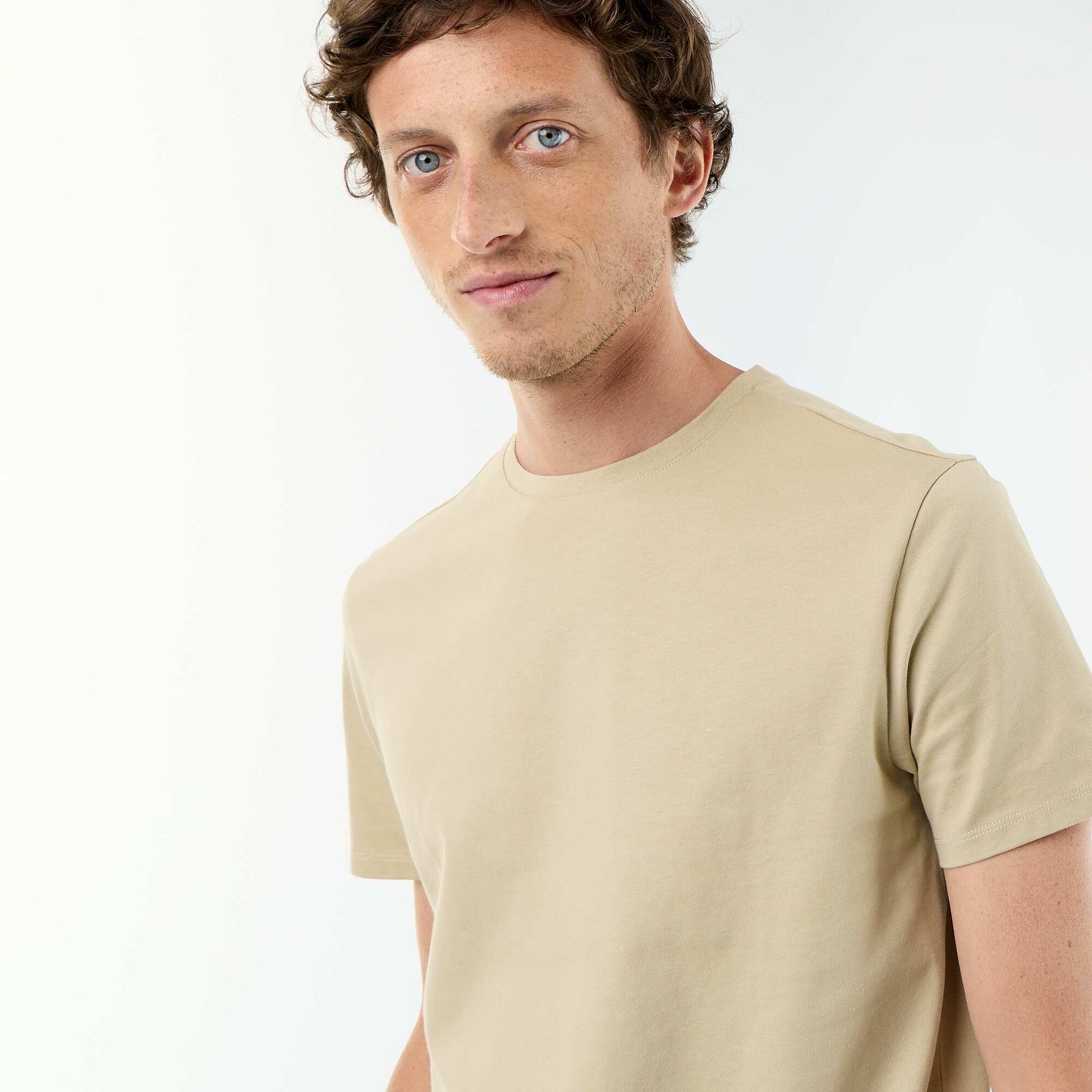 Round-neck cotton T-shirt BEIGE