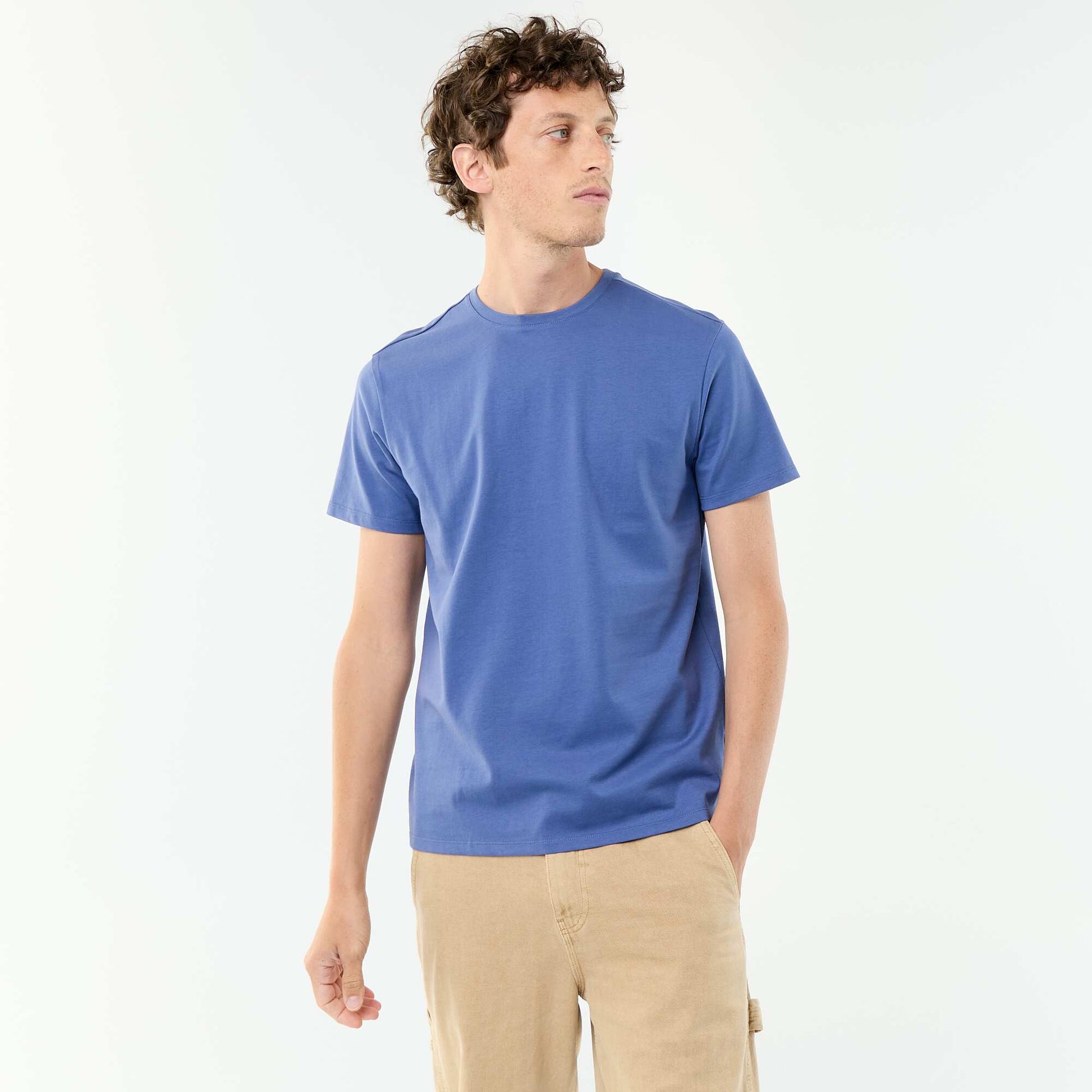 Round-neck cotton T-shirt BLUE