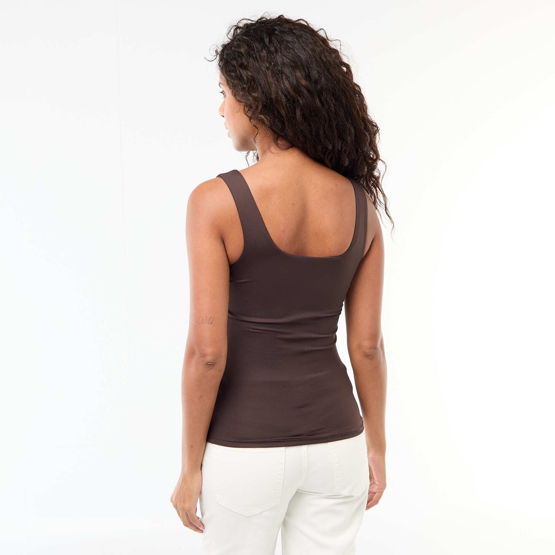 Square-neck stretch t-shirt BROWN