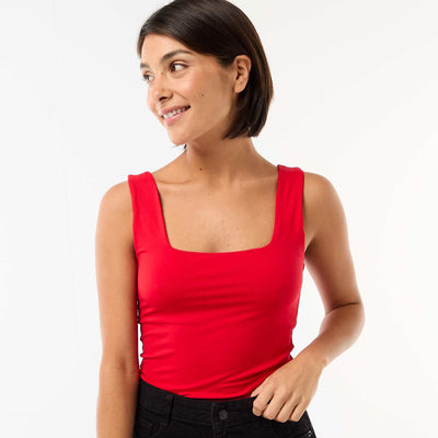 Square-neck stretch t-shirt RED