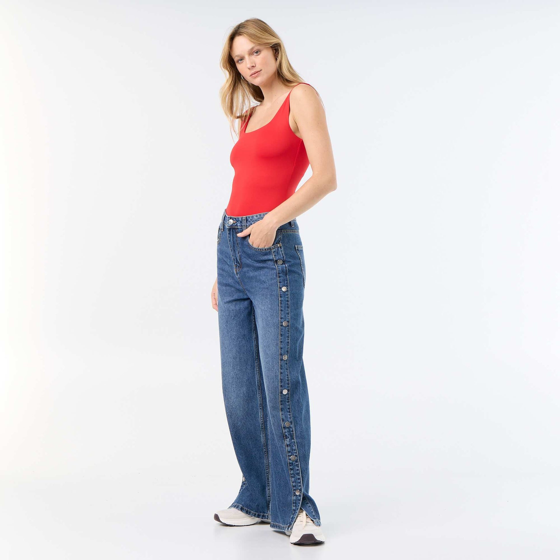 Square-neck stretch t-shirt RED