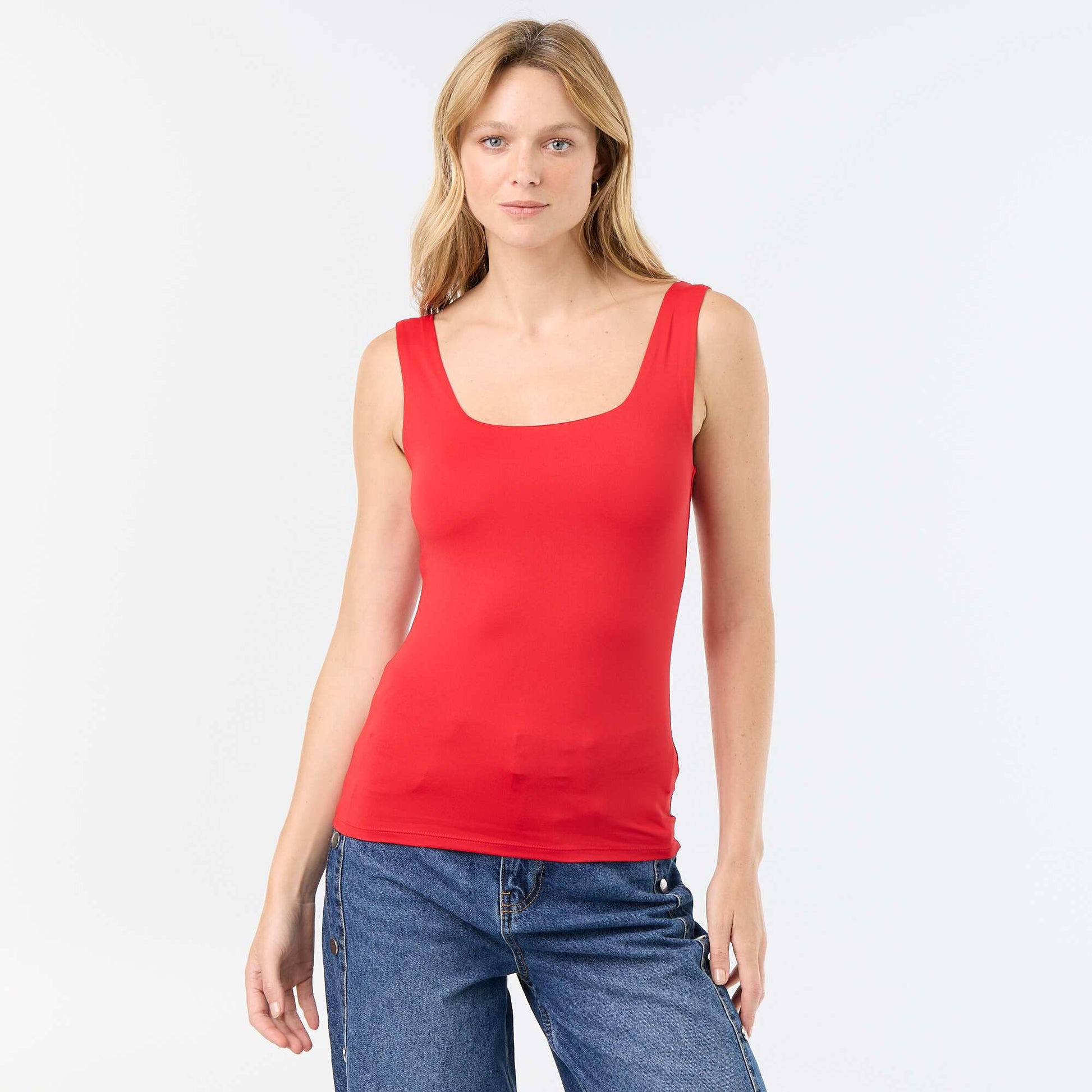Square-neck stretch t-shirt RED
