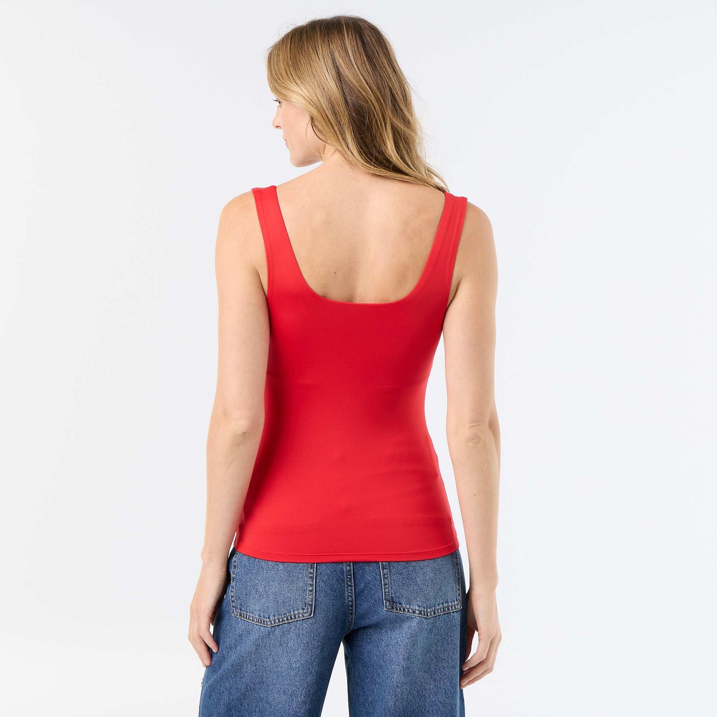 Square-neck stretch t-shirt RED