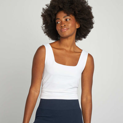 Stretch T-shirt with square neckline WHITE