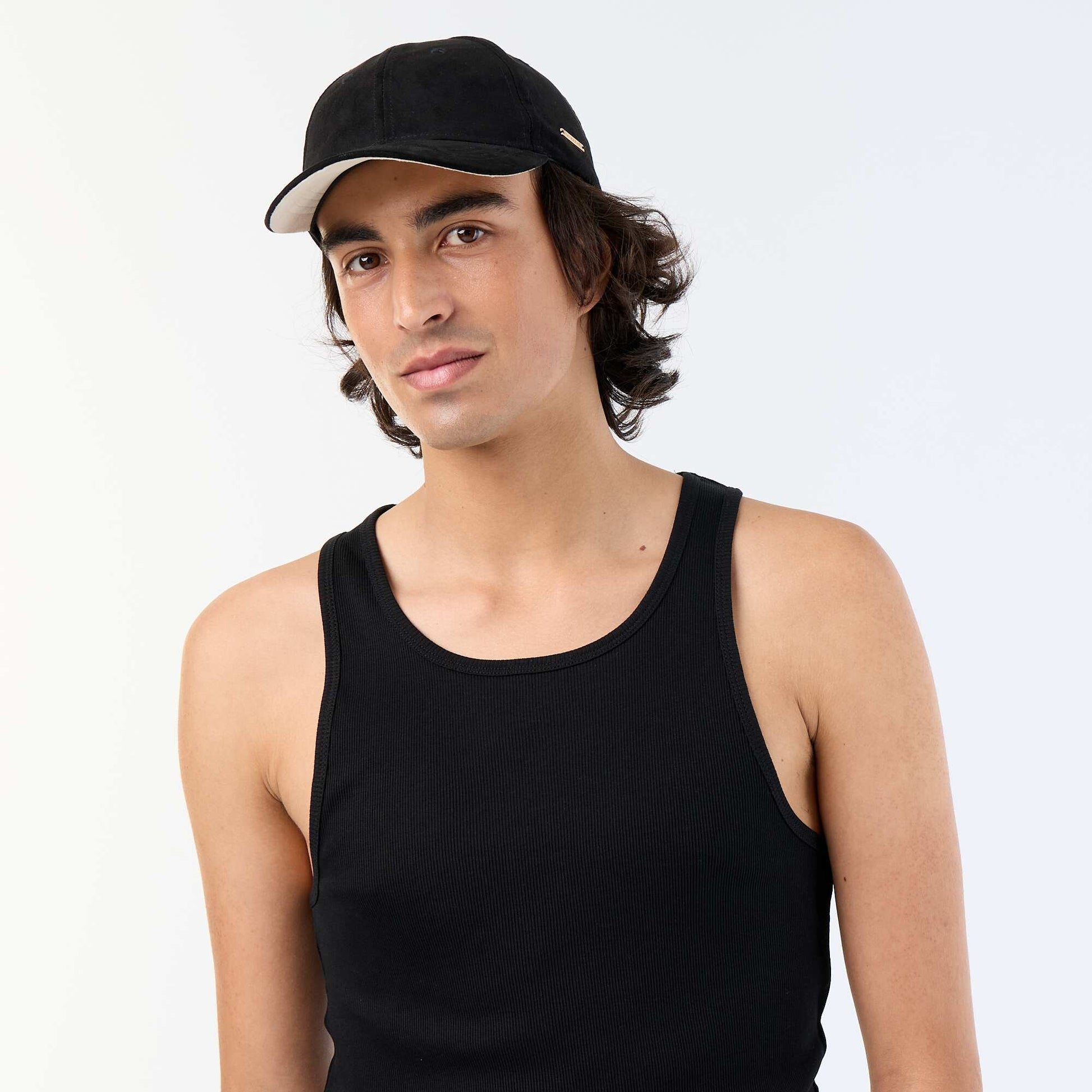 Plain vest top in ribbed knit fabric BLACK