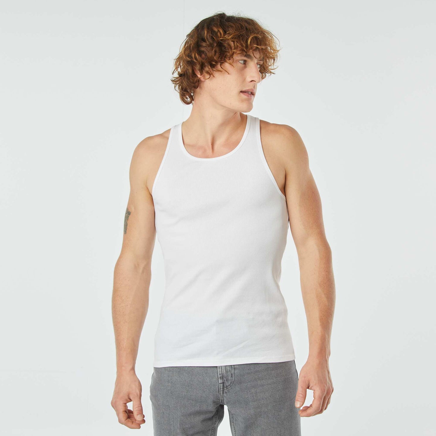 Plain vest top in ribbed knit fabric WHITE