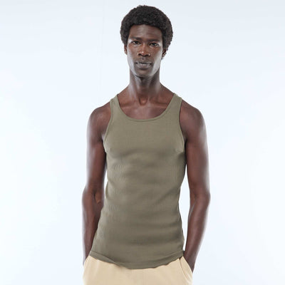 Plain Ribbed Knit Tank Top KHAKI