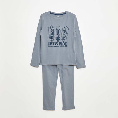 Long printed jersey pyjamas - 2-piece set BLUE