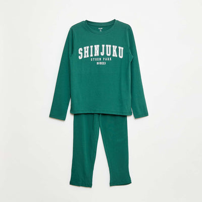 Long printed jersey pyjamas - 2-piece set GREEN