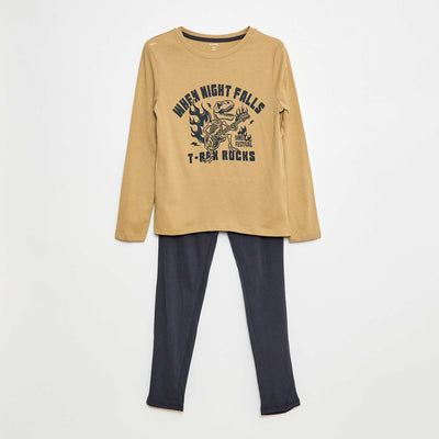 Printed Jersey Long Pyjamas - 2 Piece Set BROWN