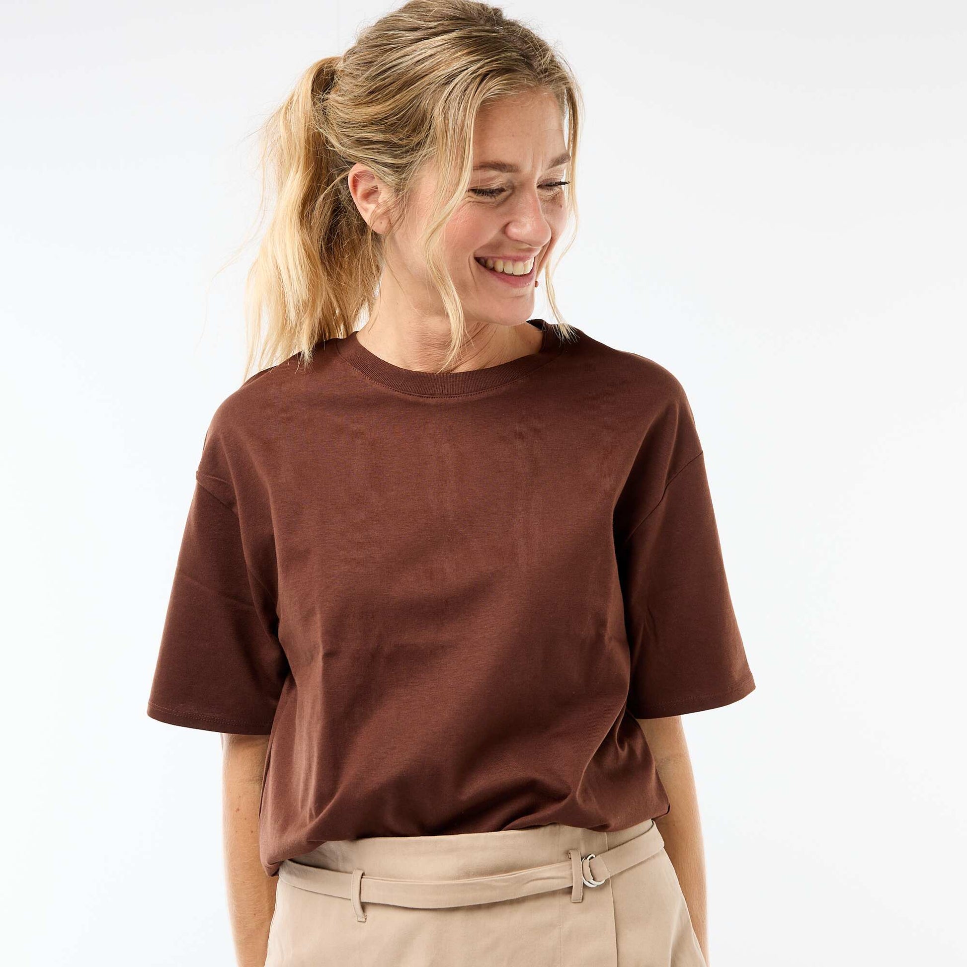 Oversized Round-Neck T-shirt BROWN