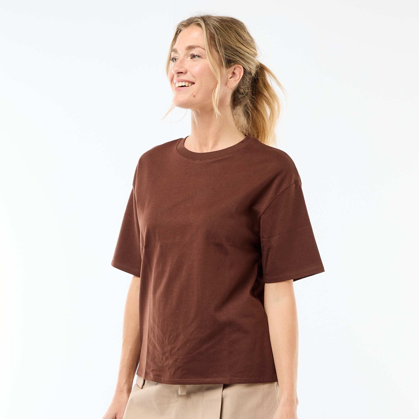 Oversized Round-Neck T-shirt BROWN