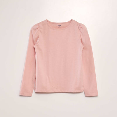 Plain T-shirt with gathered shoulders PINK
