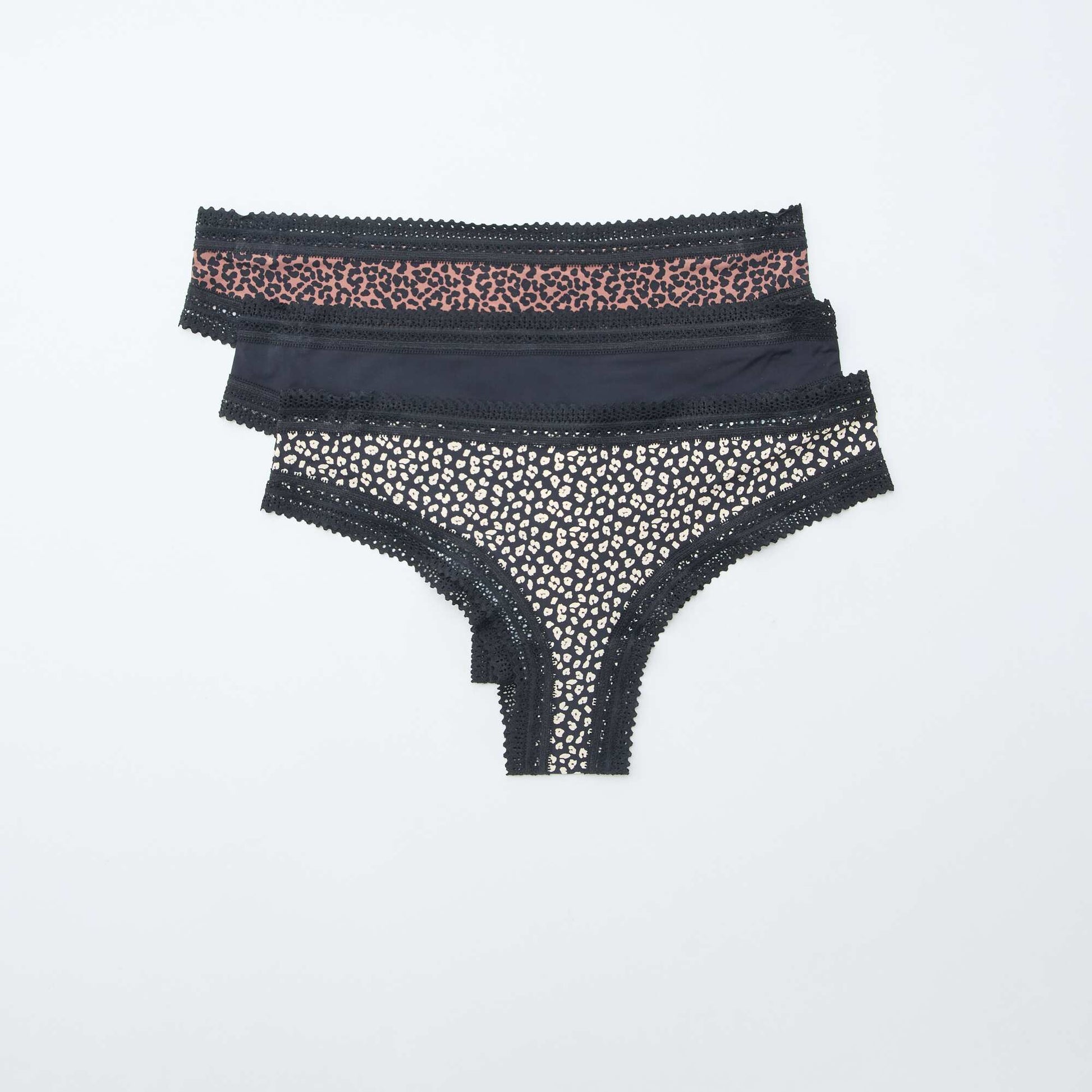 3-Pack Printed Microfiber Thong Set BLACK