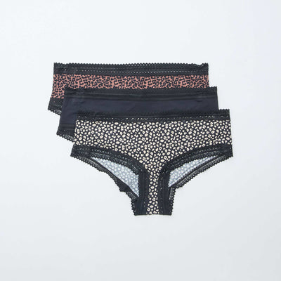 3-Pack Printed Microfiber Boy Shorts BLACK