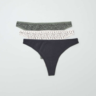 Pack of 3 cotton tanga briefs KHAKI