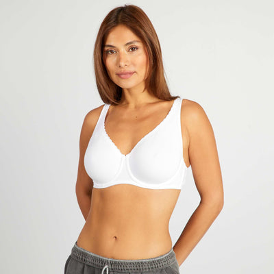 Cotton bra for D & E cups WHITE