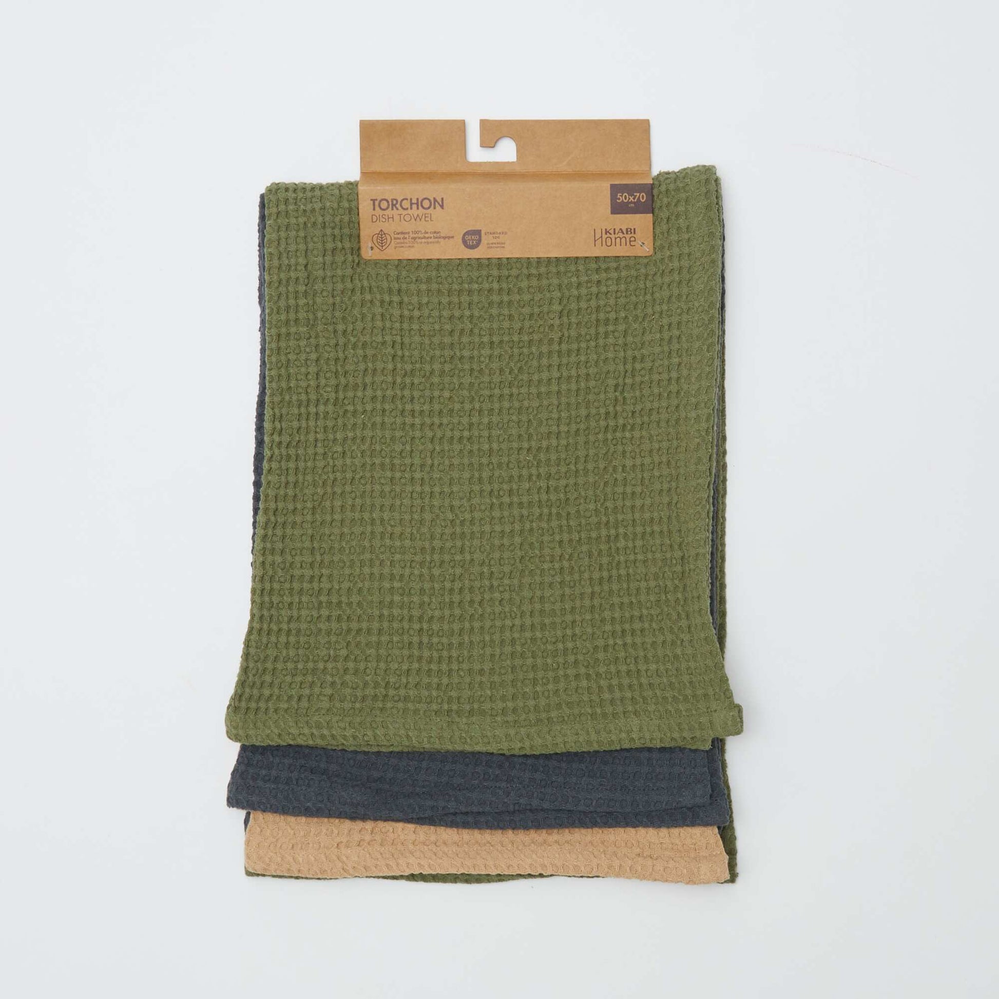 Set of 3 Rectangular Honeycomb Tea Towels GREEN
