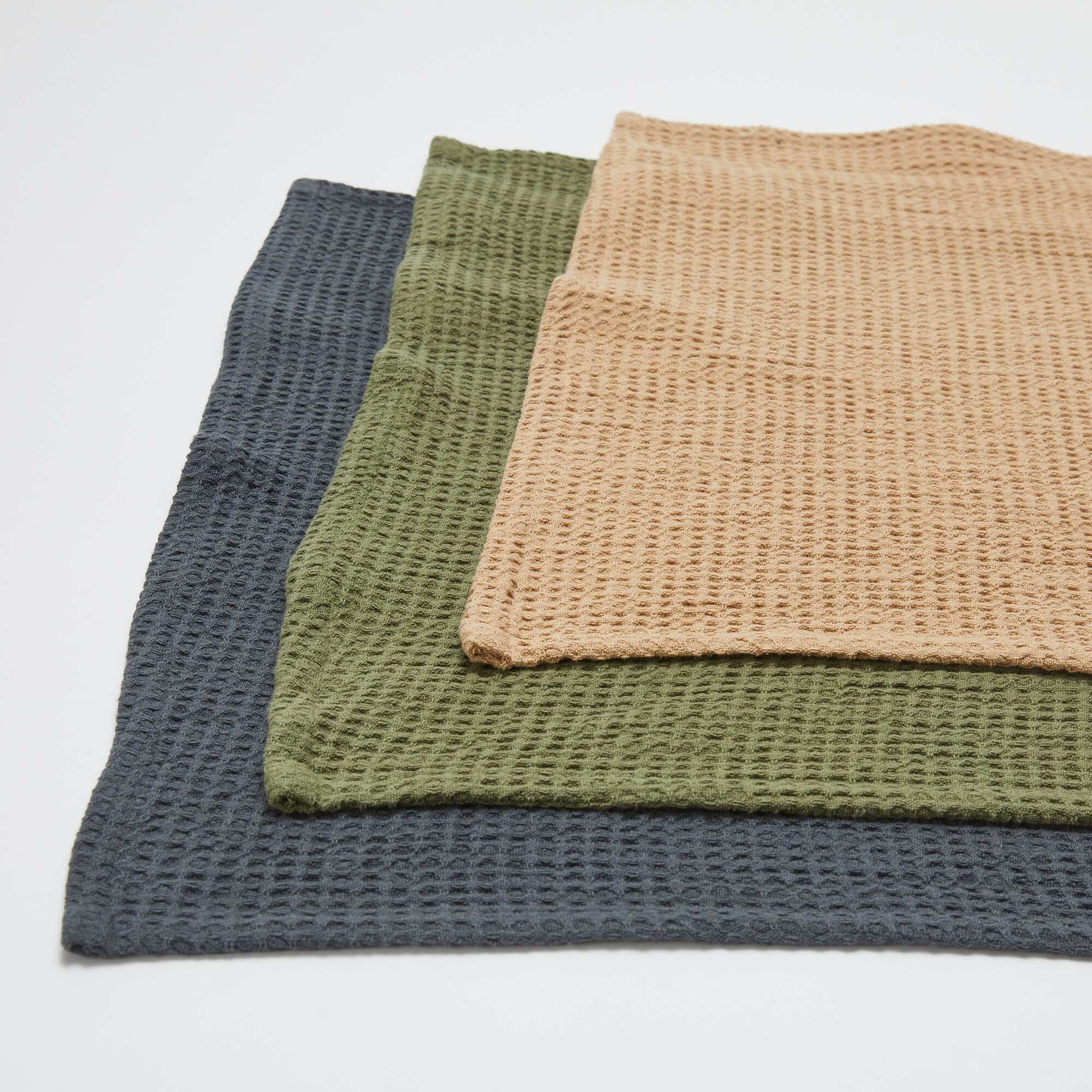 Set of 3 Rectangular Honeycomb Tea Towels GREEN