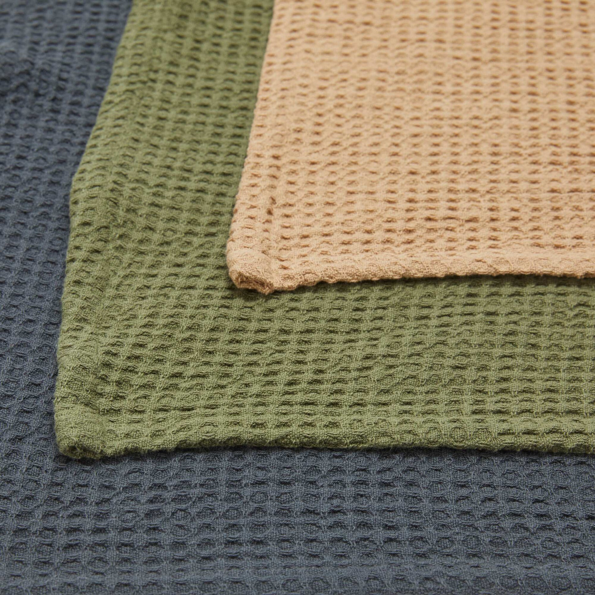Set of 3 Rectangular Honeycomb Tea Towels GREEN