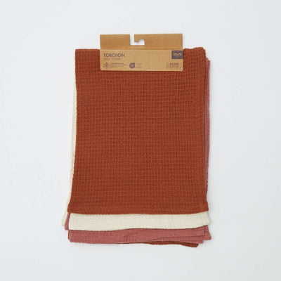 Set of 3 Rectangular Honeycomb Tea Towels ORANGE