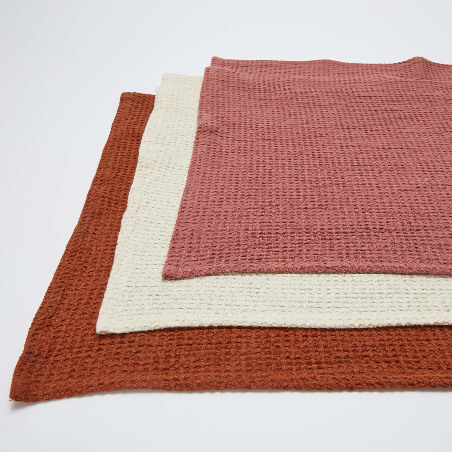 Set of 3 Rectangular Honeycomb Tea Towels ORANGE
