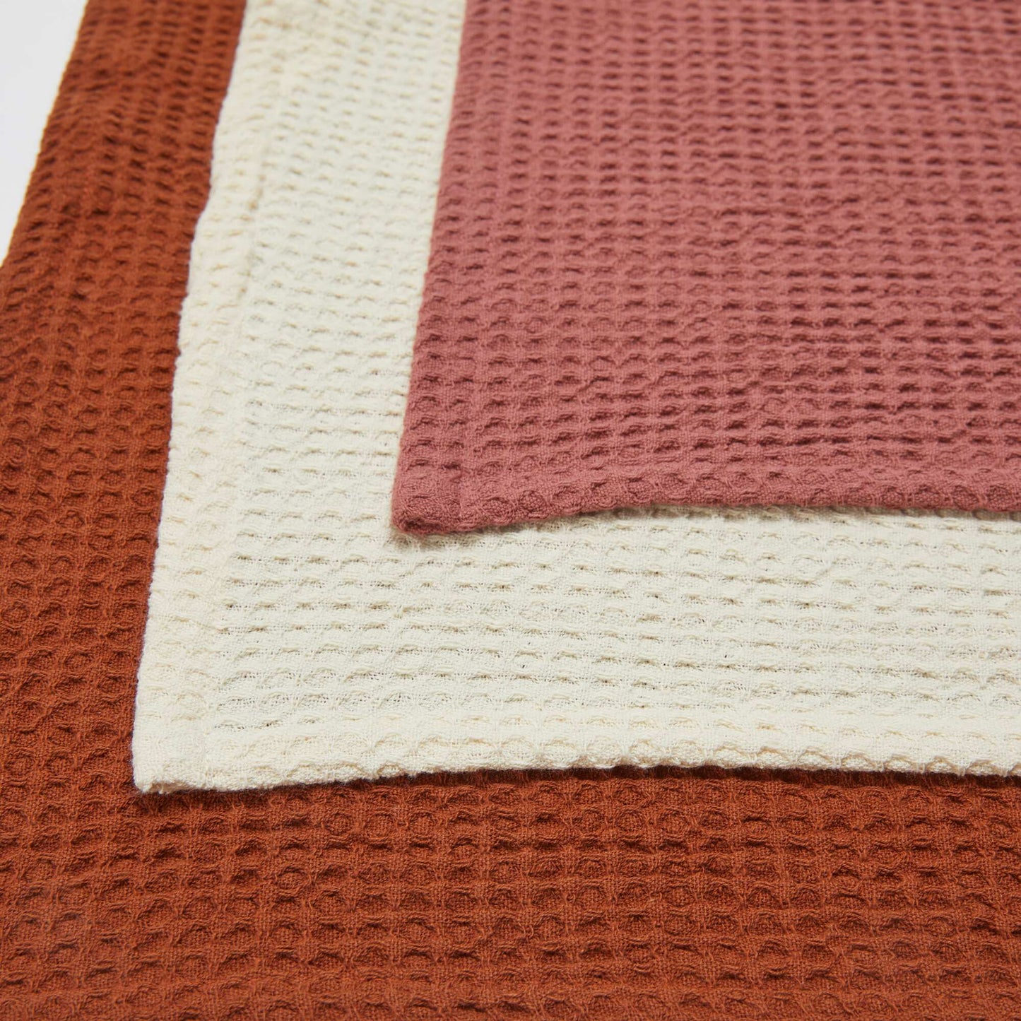 Set of 3 Rectangular Honeycomb Tea Towels ORANGE