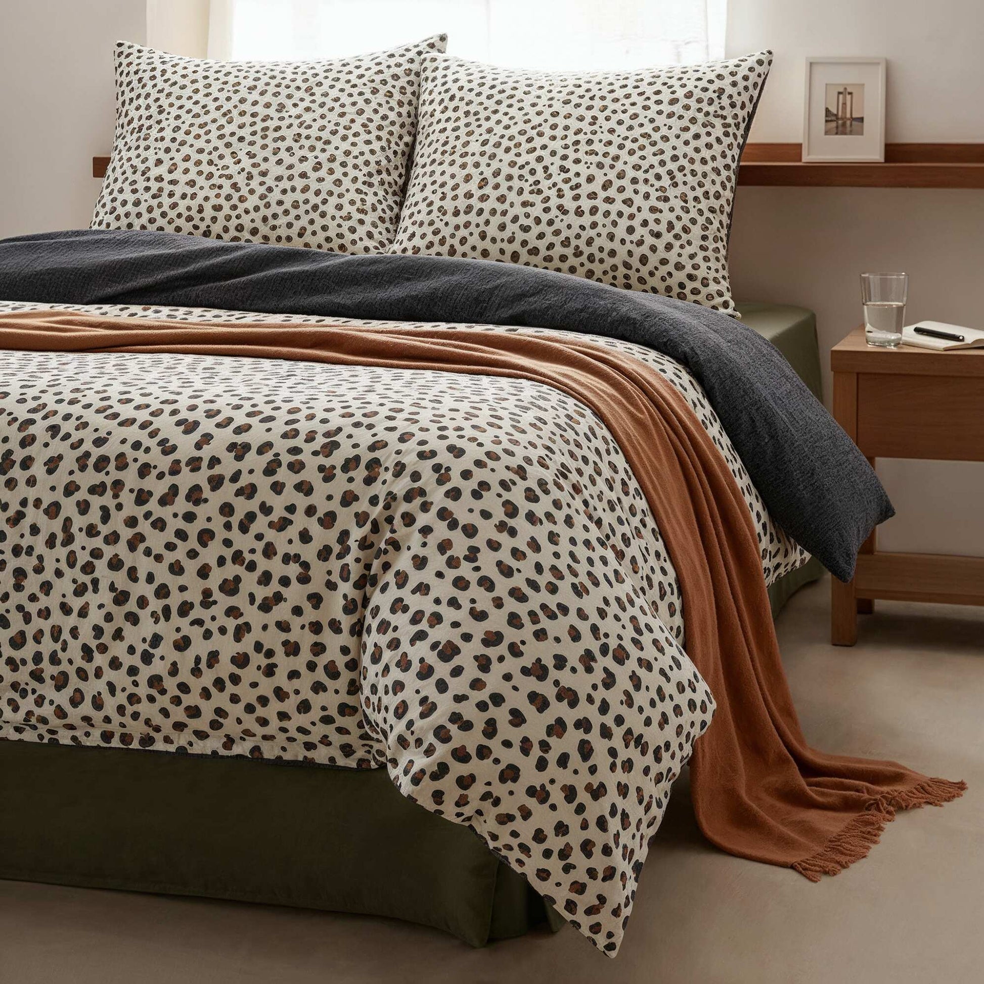 Leopard Print Cotton Gauze Duvet Cover Set (240 x 220cm) - Kiabi Home BEIGE