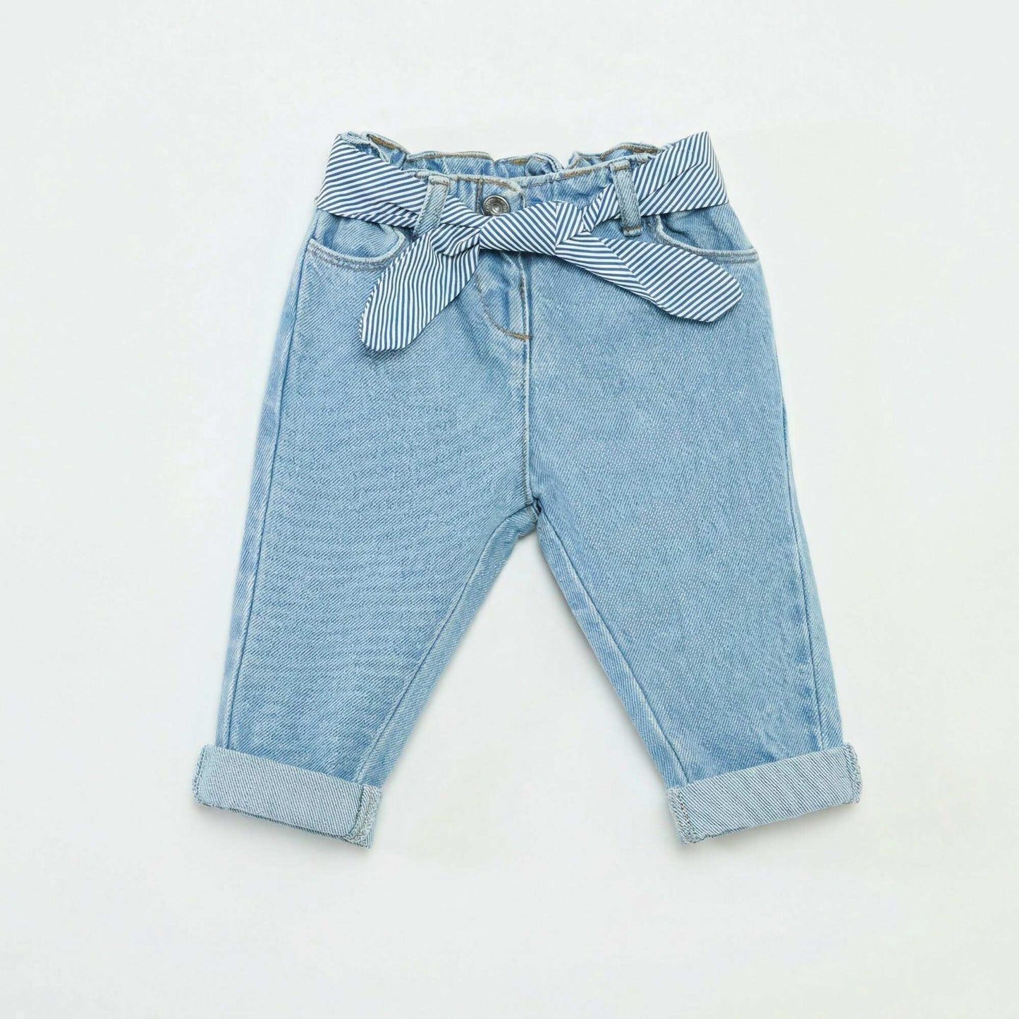 Paperbag jeans with patterned belt BLUE