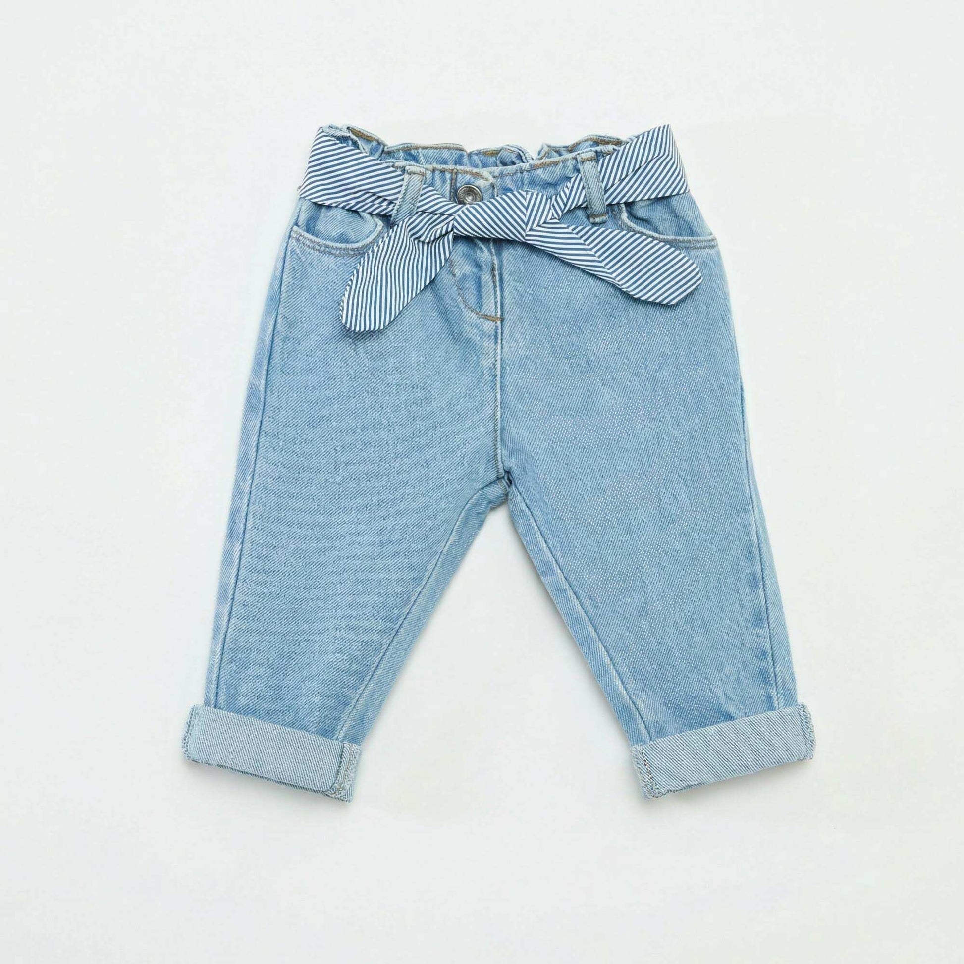 Paperbag jeans with patterned belt BLUE