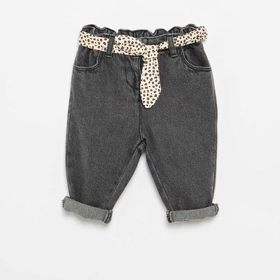 Paperbag jeans with patterned belt WHITE