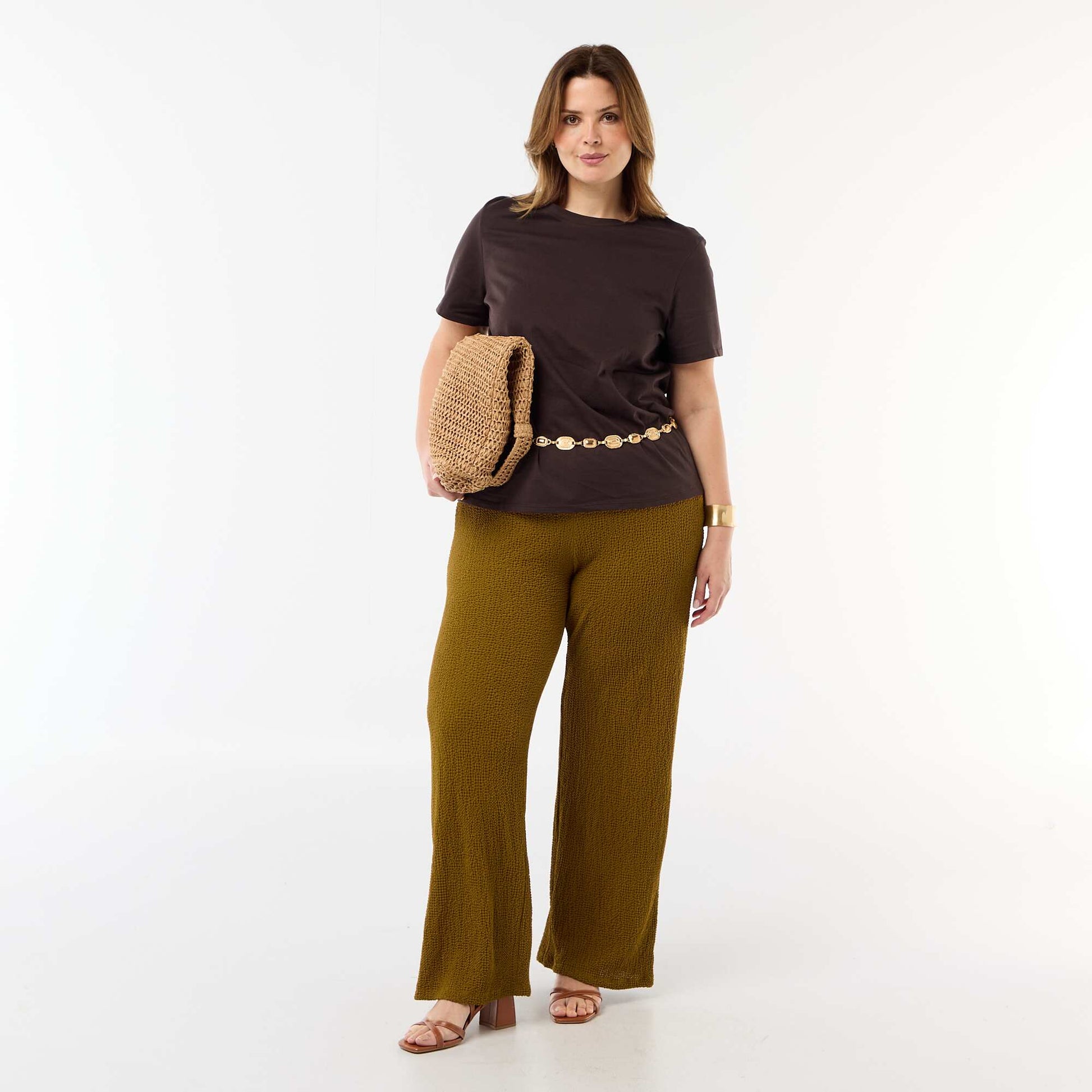 Short-sleeved jersey knit T-shirt BROWN