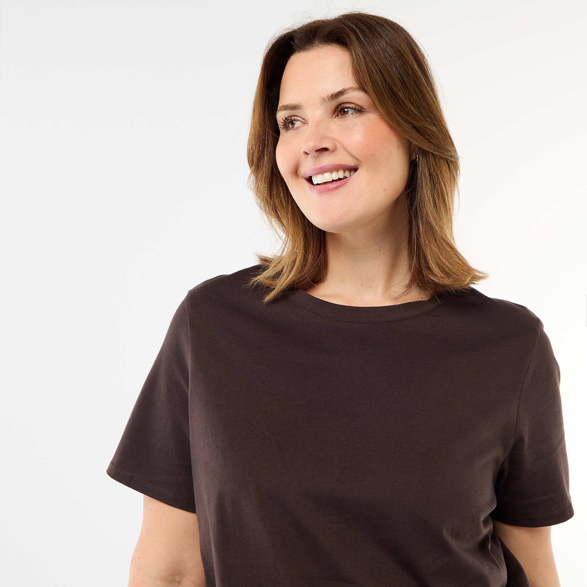 Short-sleeved jersey knit T-shirt BROWN