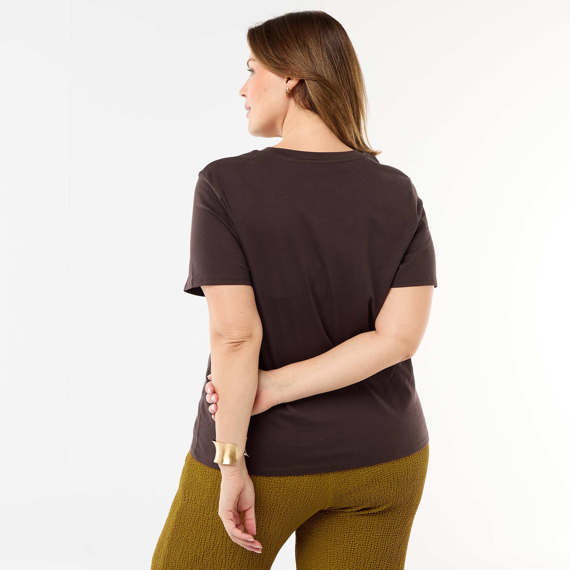 Short-sleeved jersey knit T-shirt BROWN
